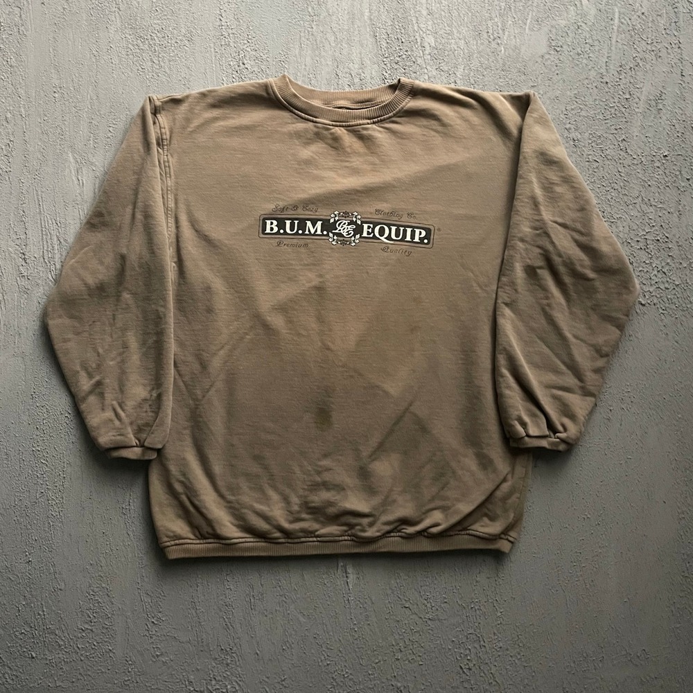 Vintage B.U.M. Equipment Sweatshirt Men Medium Brown 90s
